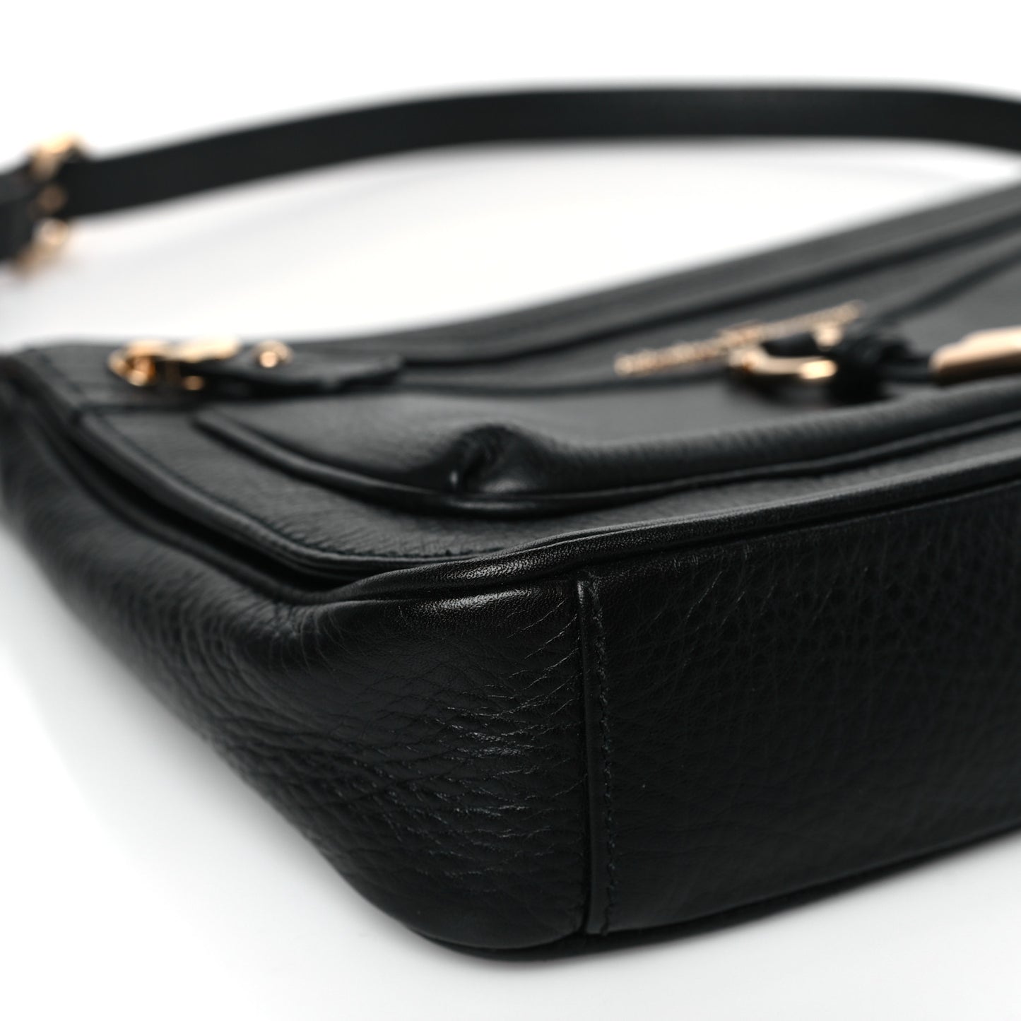 Grained Calfskin Gancio Shoulder Bag Black