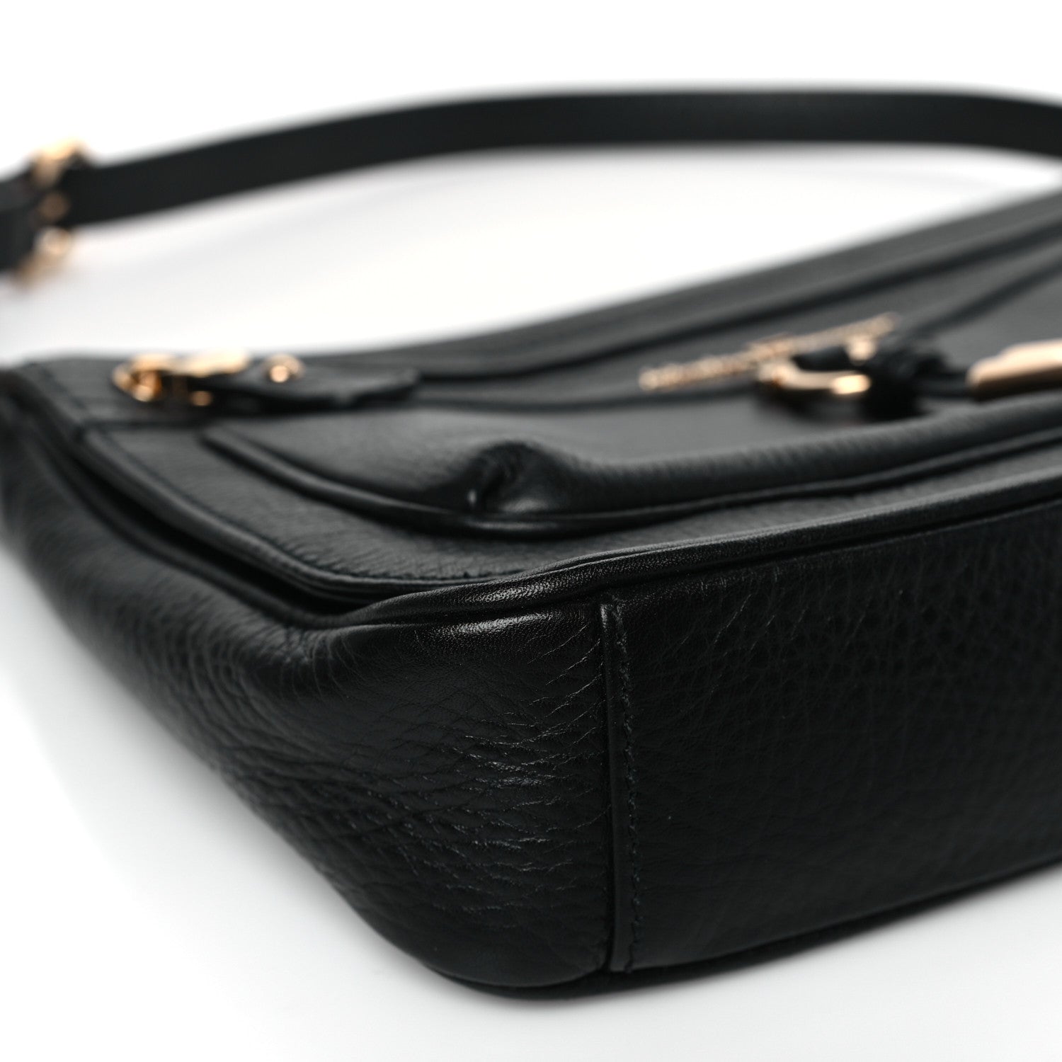 Salvatore Ferragamo Grained Calfskin Gancio Shoulder Bag Black 7 of 8