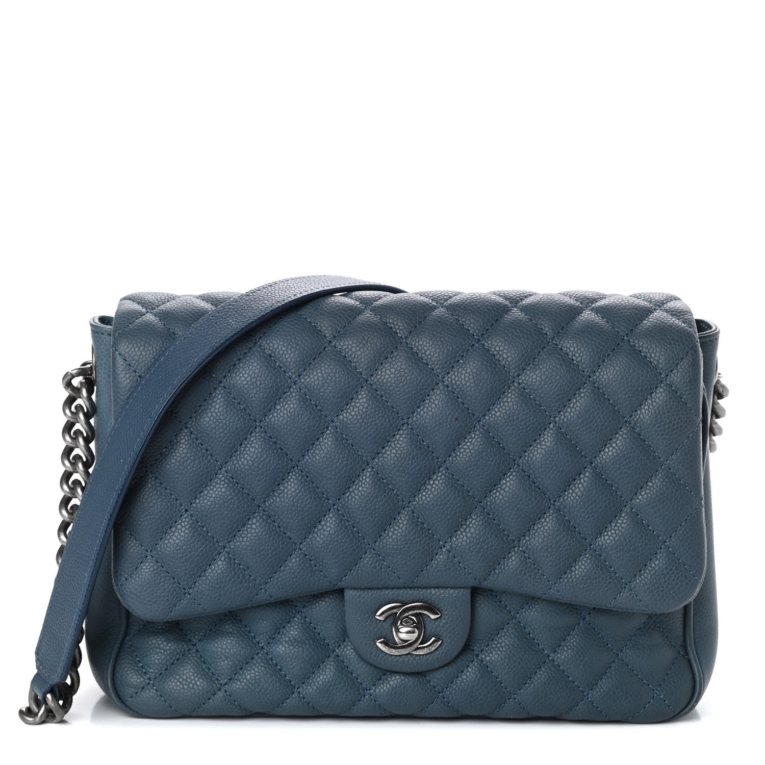 Chanel Caviar Quilted Medium Rock In Rome Single Flap Blue 1 of 10