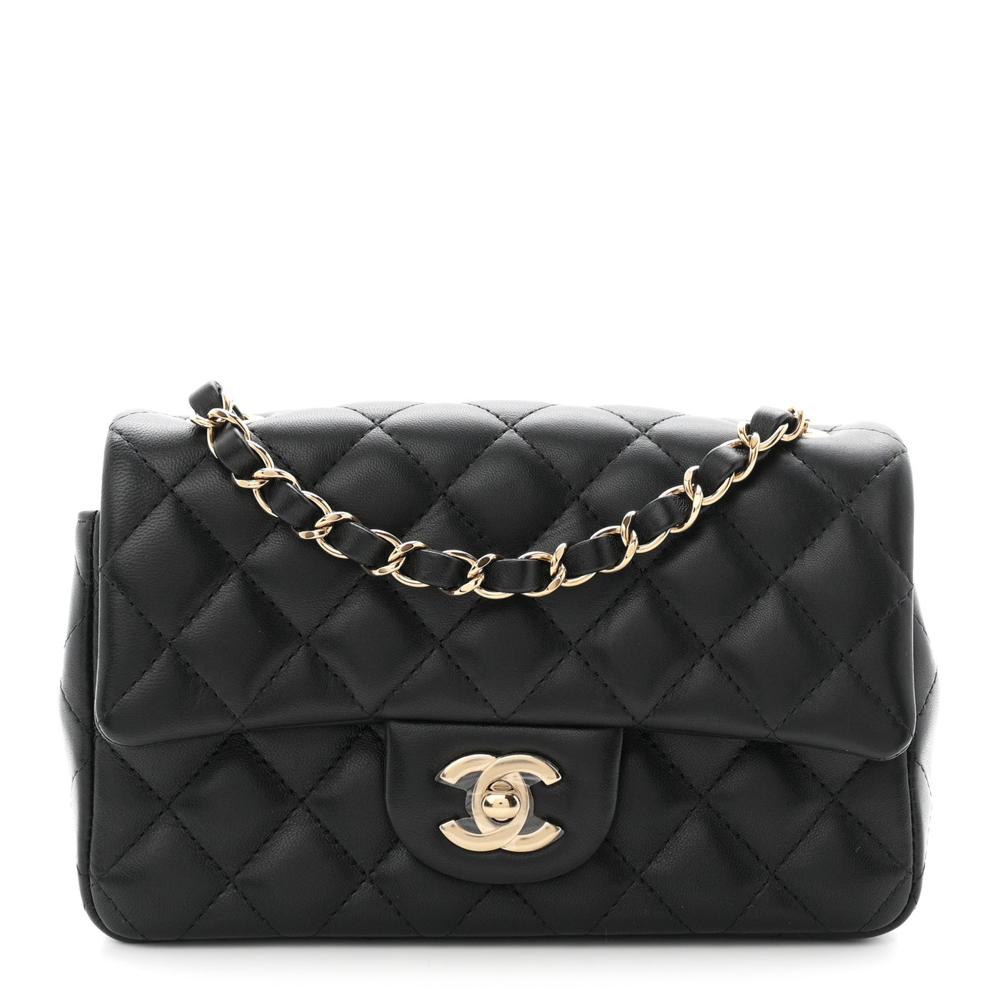 Lambskin Quilted Mini Rectangular Flap Black