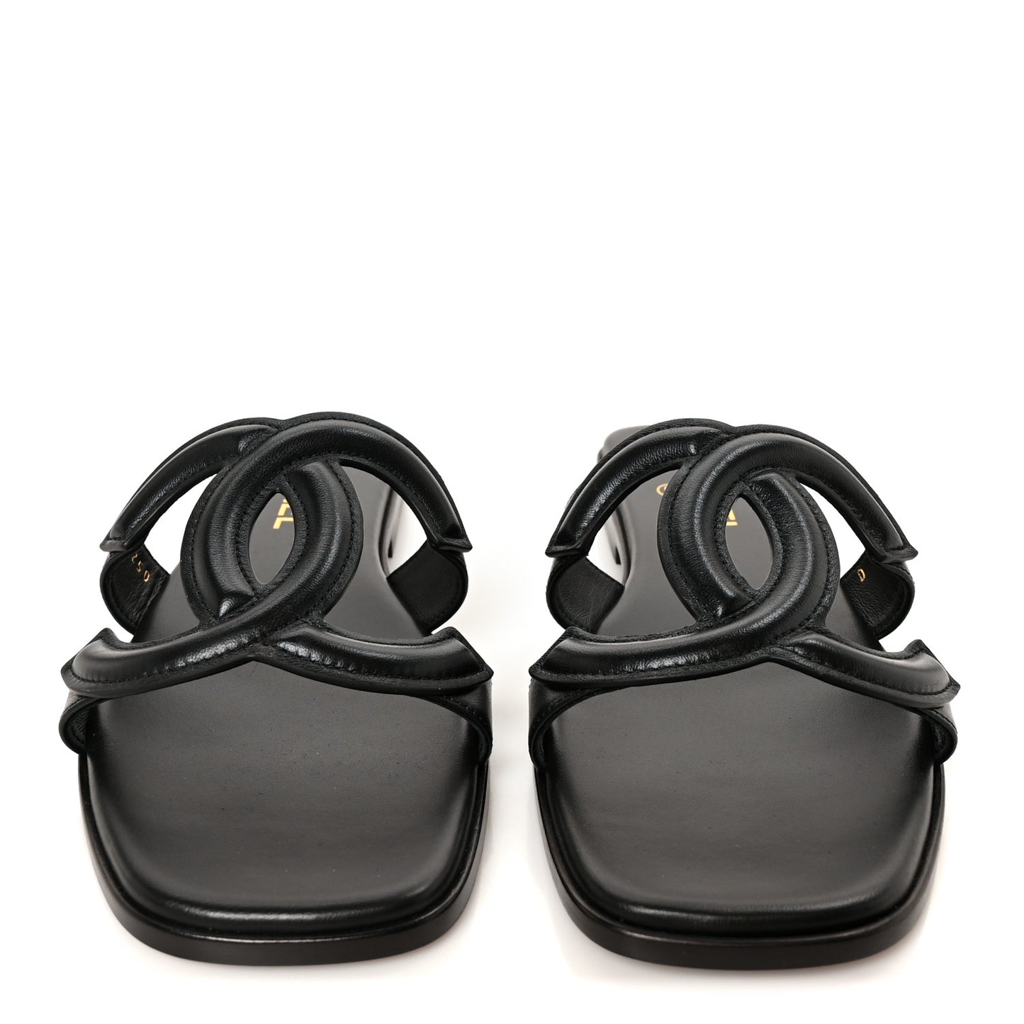 Lambskin CC Cut Out Mules Sandals 40 Black