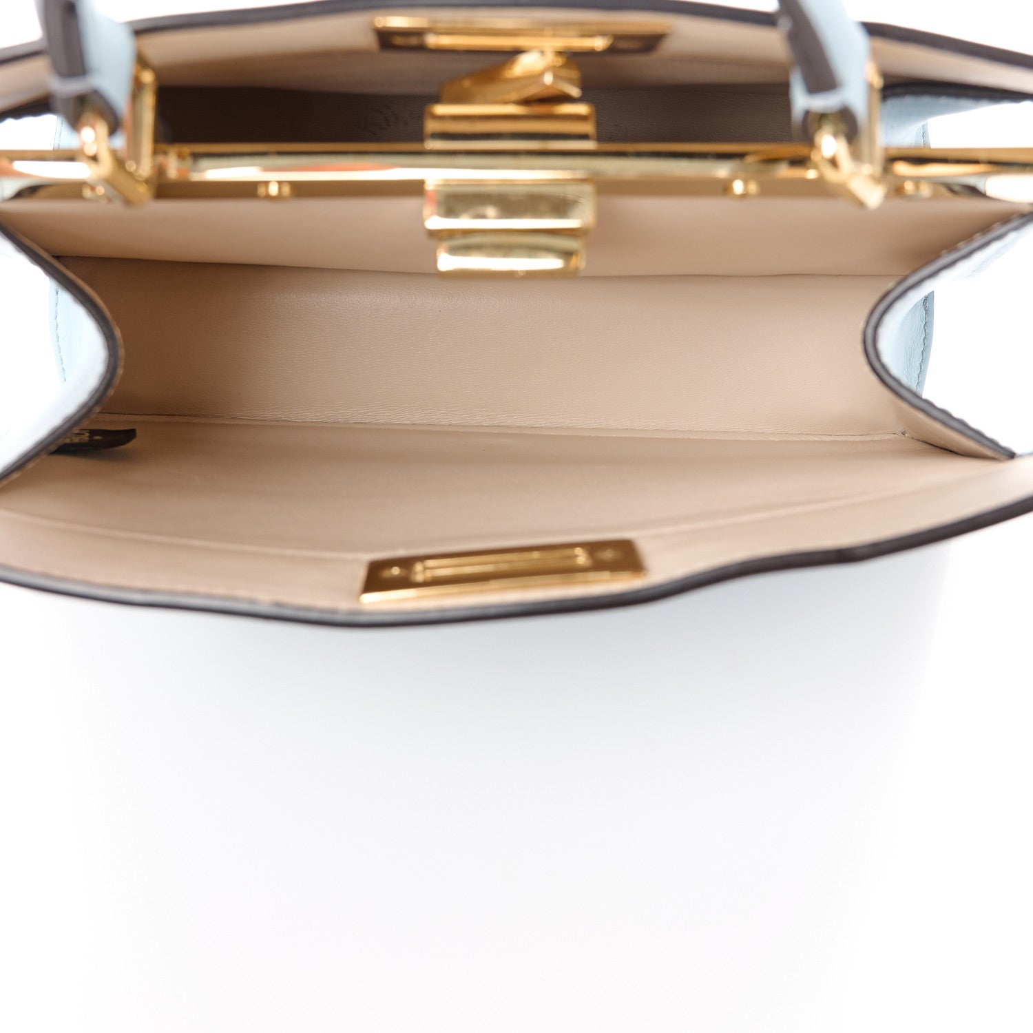 Fendi Vitello Seta Shiny Nappa Small Peekaboo I SEE U Satchel Azzurro Baby Camelia 5 of 11
