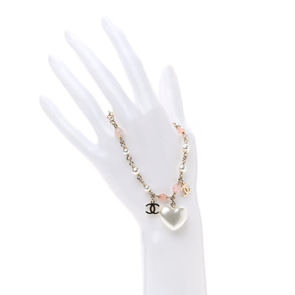 Chanel Pearl Crystal CC Heart Bracelet Pearly White Pink Gold 2 of 4