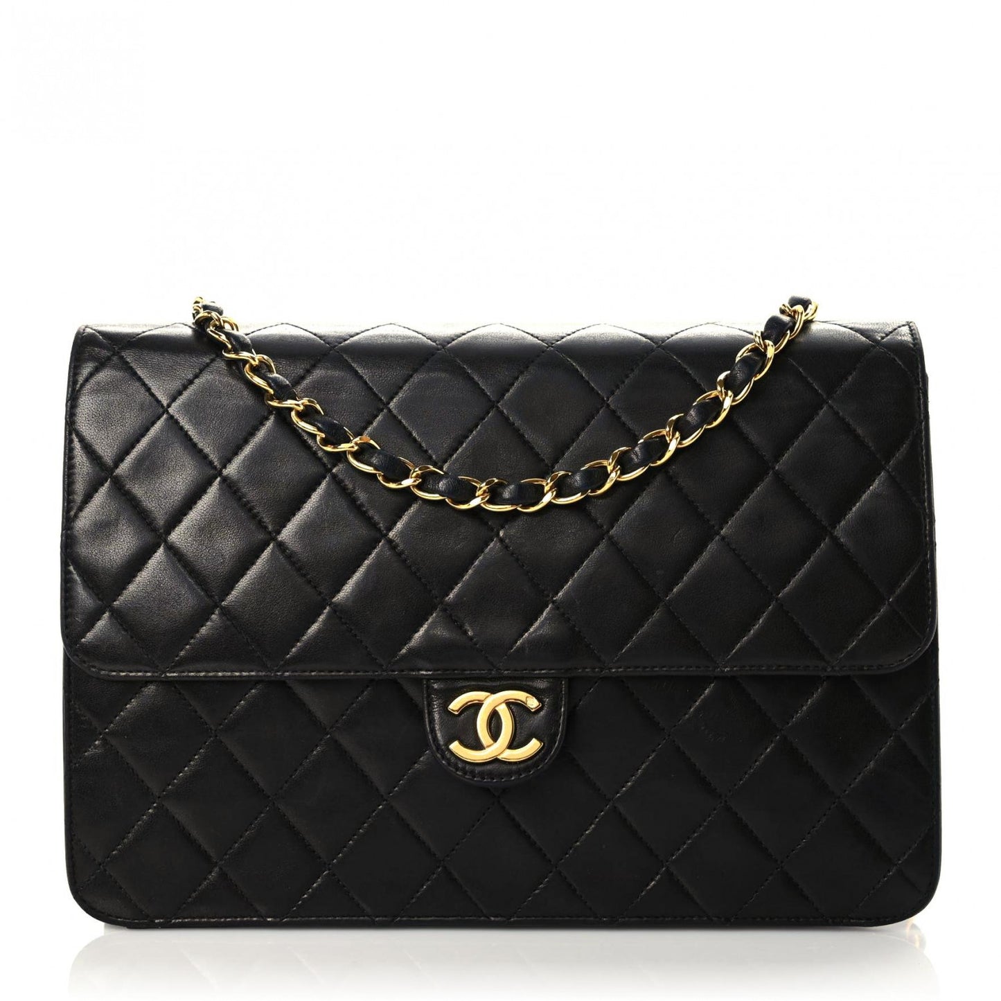 Lambskin Quilted Medium Single Flap Black