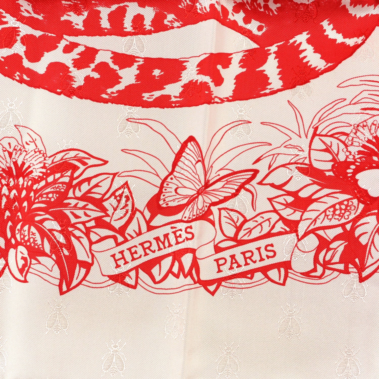 Hermes Cashmere Silk Jungle Love Tattoo Shawl 140 White Rouge 2 of 3