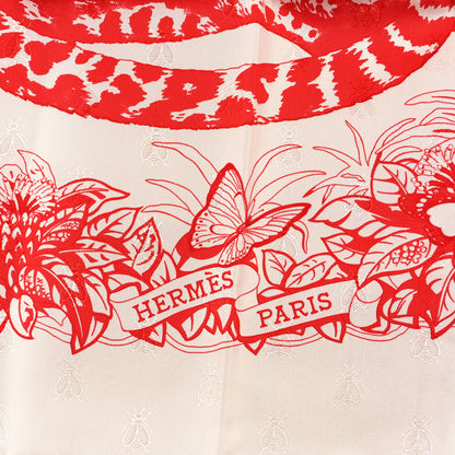 Hermes Cashmere Silk Jungle Love Tattoo Shawl 140 White Rouge 2 of 3