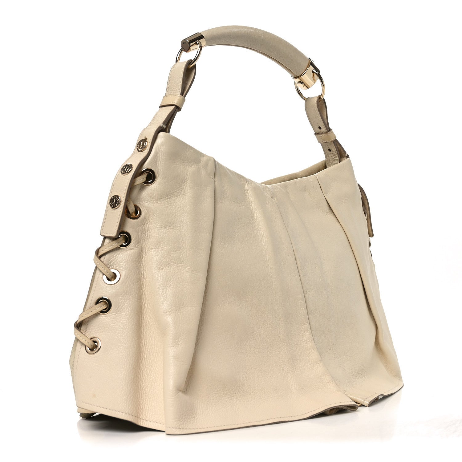 Saint Laurent Calfskin Pleated Mombasa Hobo Off White 2 of 9