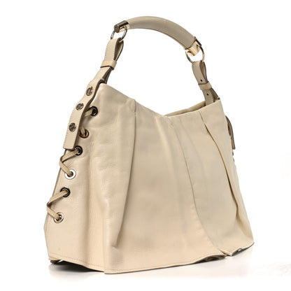 Saint Laurent Calfskin Pleated Mombasa Hobo Off White 2 of 9