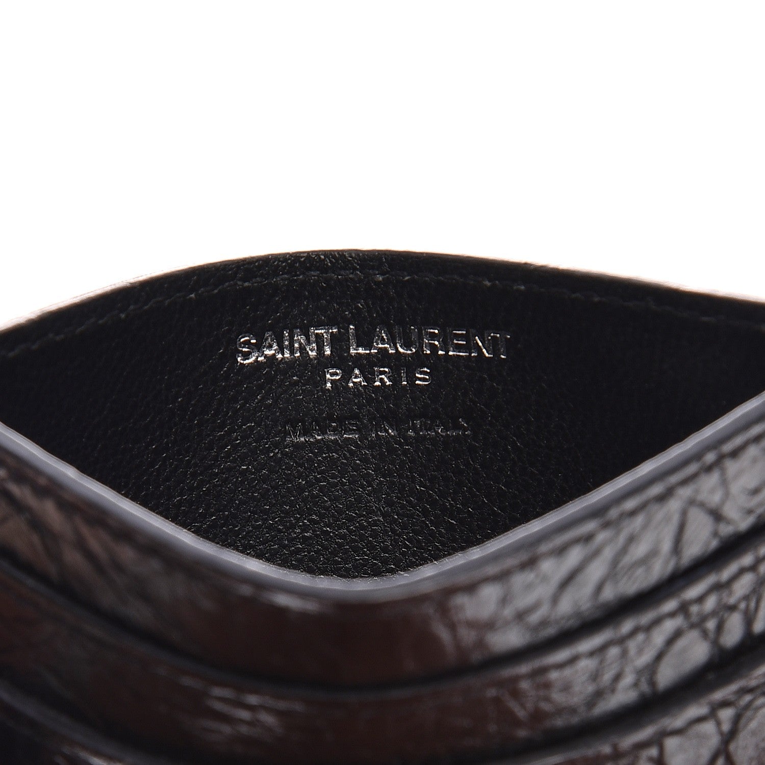 Saint Laurent Calfskin Crocodile Embossed Monogram Credit Card Case Black 6 of 8