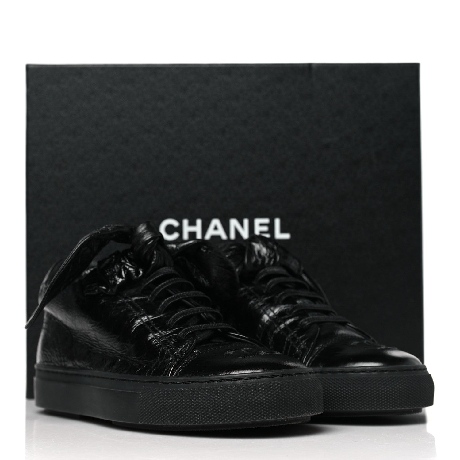 Chanel Crumpled Calfskin Womens CC Bow Sneakers 35.5 Black 10 of 10