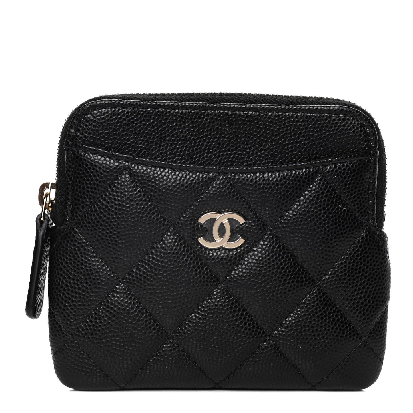 Caviar Quilted Zip Card Holder Wallet Black