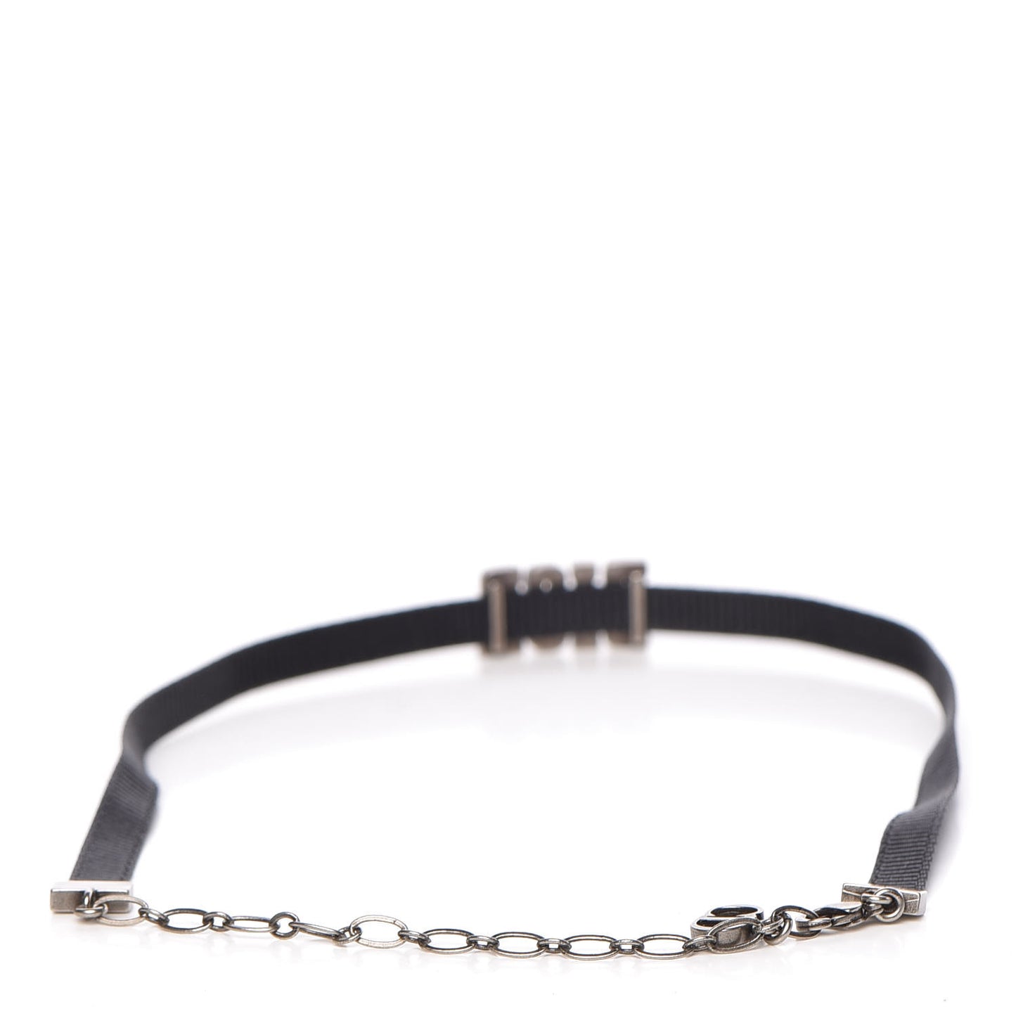 Grosgrain Ribbon Crystal Dior Logo Choker Necklace Black Turquoise