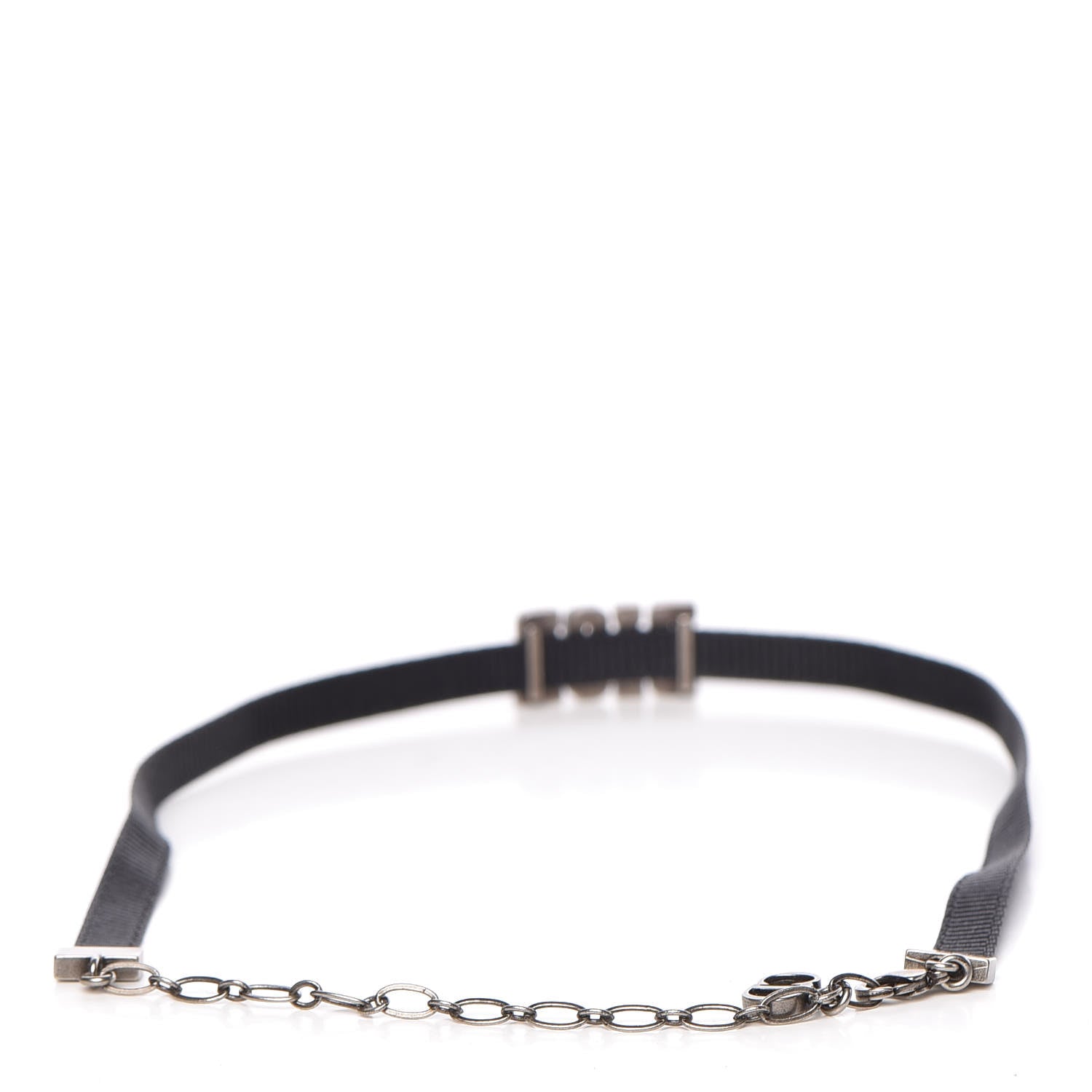 Christian Dior Grosgrain Ribbon Crystal Dior Logo Choker Necklace Black Turquoise 3 of 5