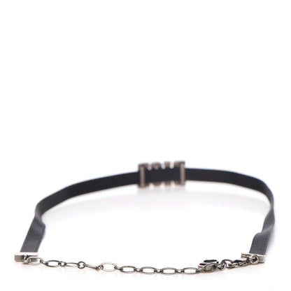 Christian Dior Grosgrain Ribbon Crystal Dior Logo Choker Necklace Black Turquoise 3 of 5
