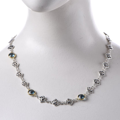 David Yurman Sterling Silver 18K Gold Hampton Blue Topaz Logo Chain Necklace 2 of 7