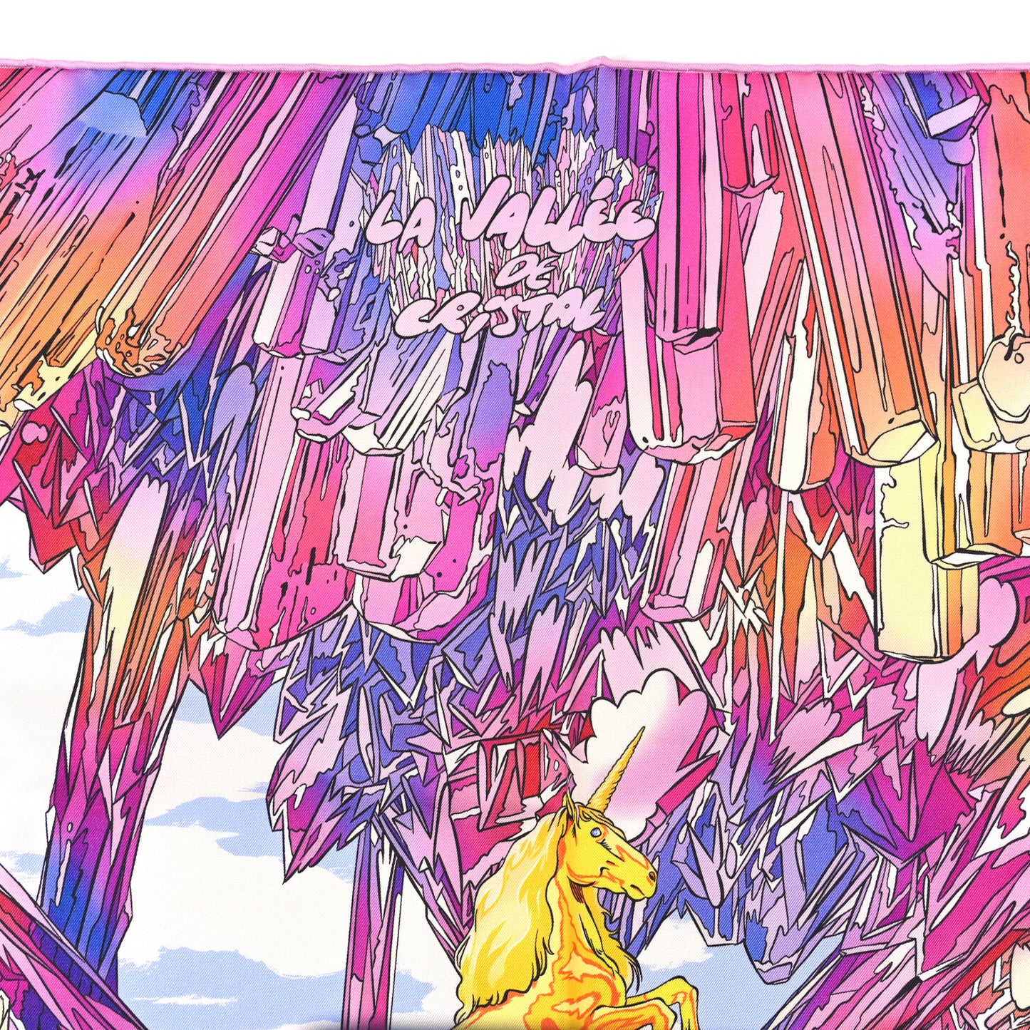 Silk Twill La Vallee De Cristal Scarf 90 Rose Bleu Jaune
