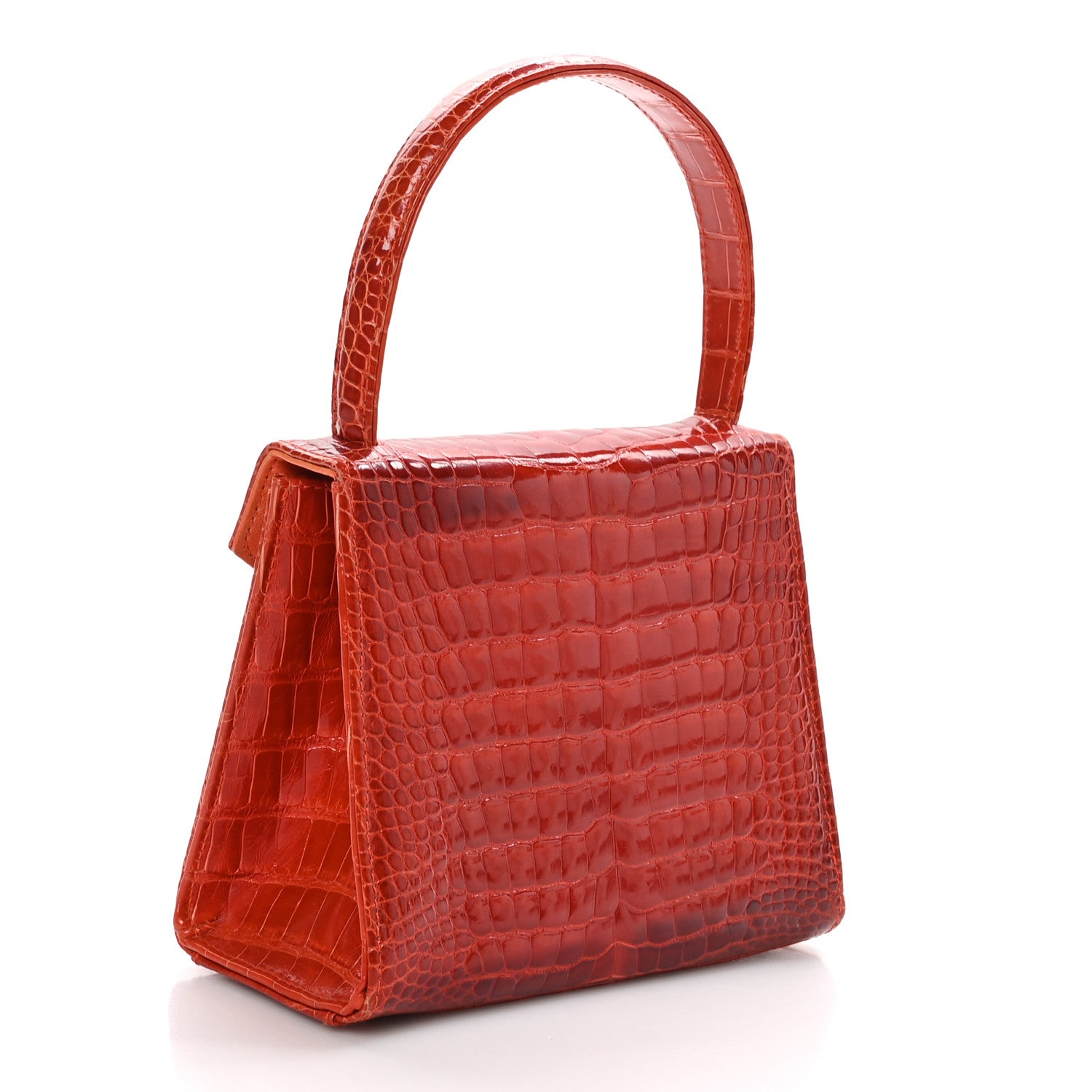 Chanel Shiny Crocodile Mini Top Handle Kelly Flap Orange 3 of 11