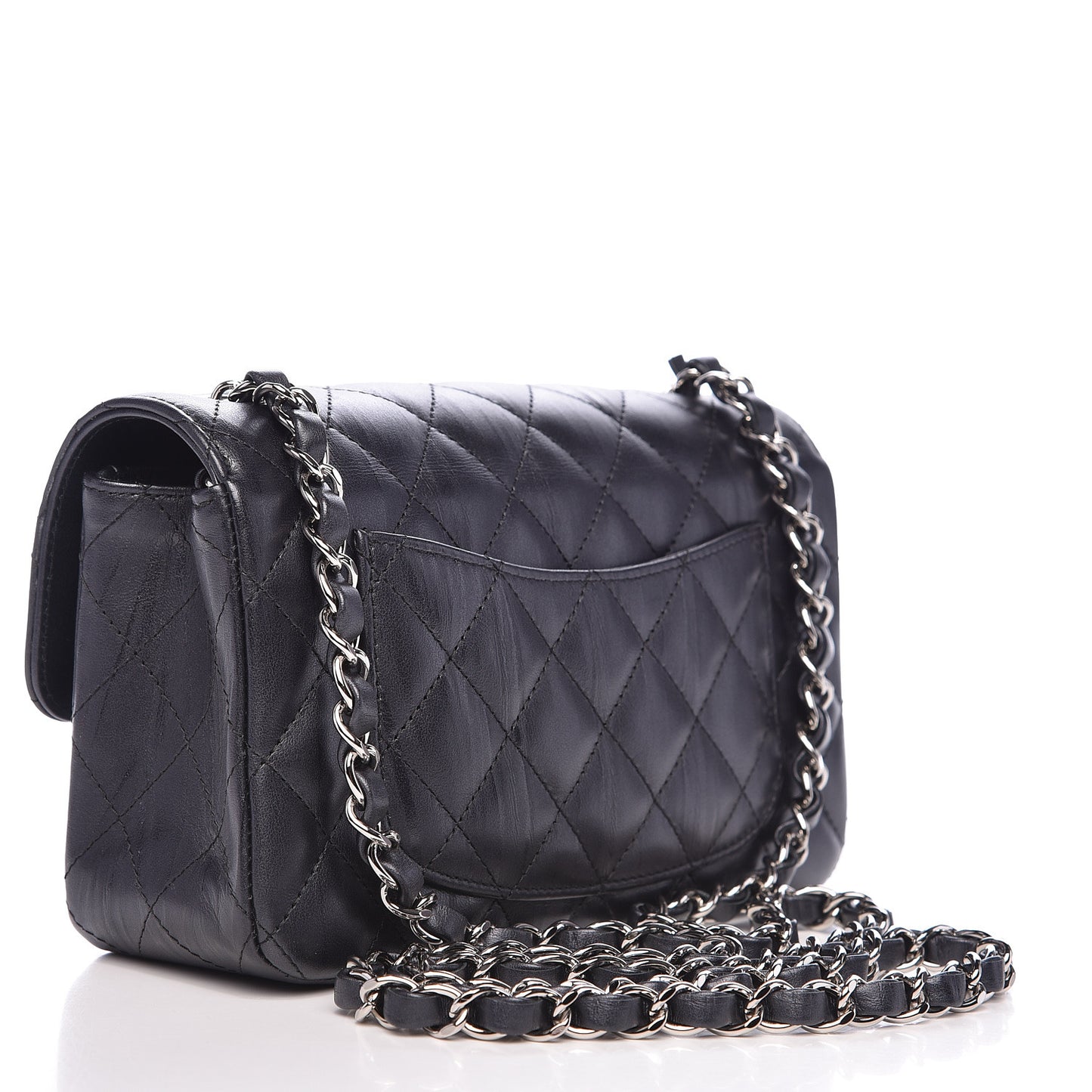 Iridescent Calfskin Quilted Mini Rectangular Flap Charcoal