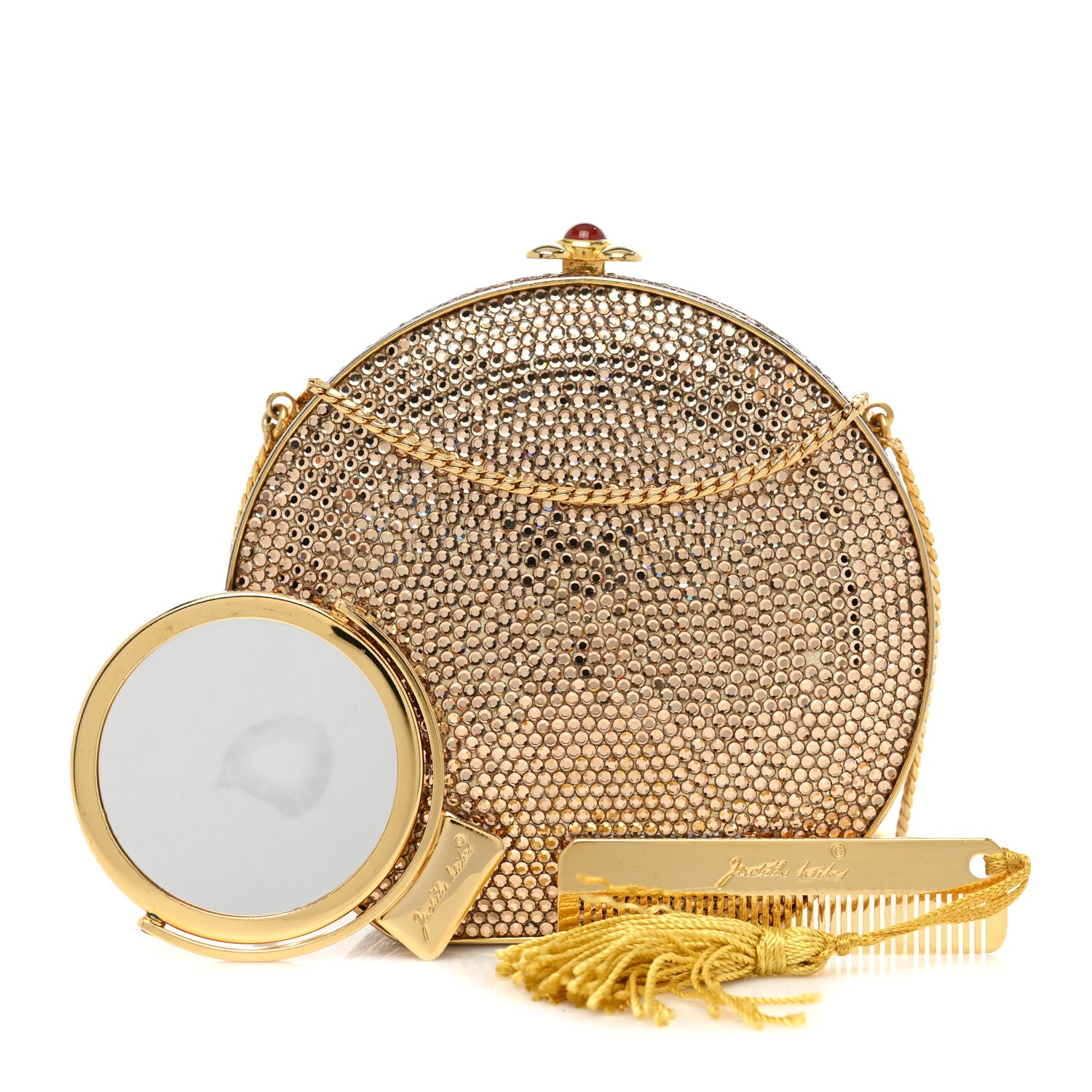 Judith Leiber Swarovski Crystal Minaudiere Clutch Gold 1 of 11
