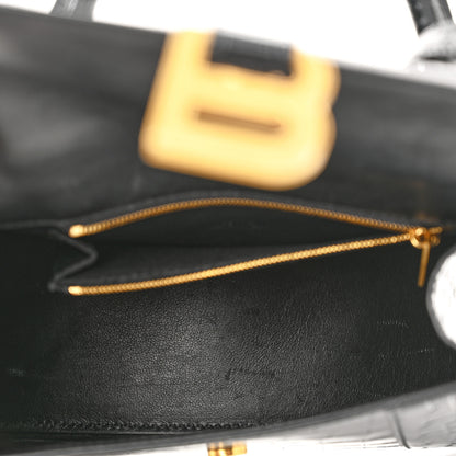 Balenciaga Shiny Calfskin Crocodile Embossed Small Hourglass Top Handle Bag Black 4 of 8
