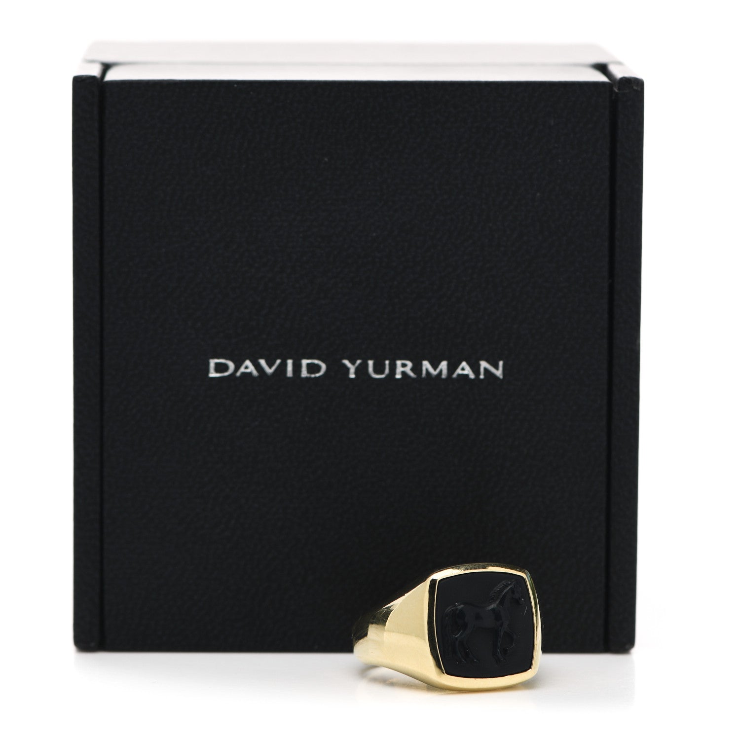 David Yurman 18K Yellow Gold Onyx Petrvs Horse Pinky Ring 57 8 6 of 6