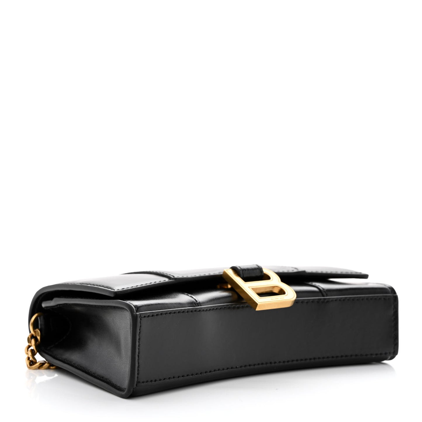 Shiny Box Calfskin Hourglass Chain Bag Black