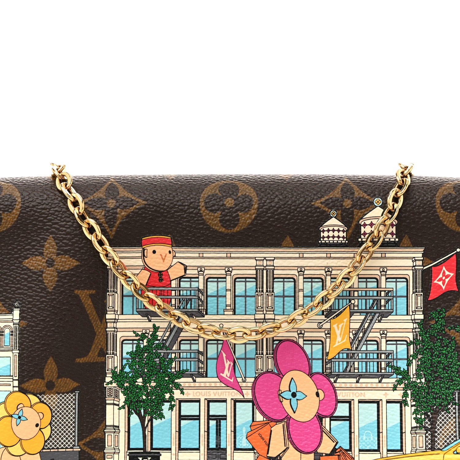 Louis Vuitton Monogram 2022 Christmas Animation New York Soho Pochette Felicie Chain Wallet Yellow 8 of 12