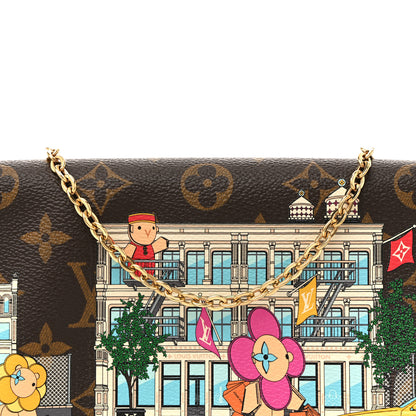 Louis Vuitton Monogram 2022 Christmas Animation New York Soho Pochette Felicie Chain Wallet Yellow 8 of 12
