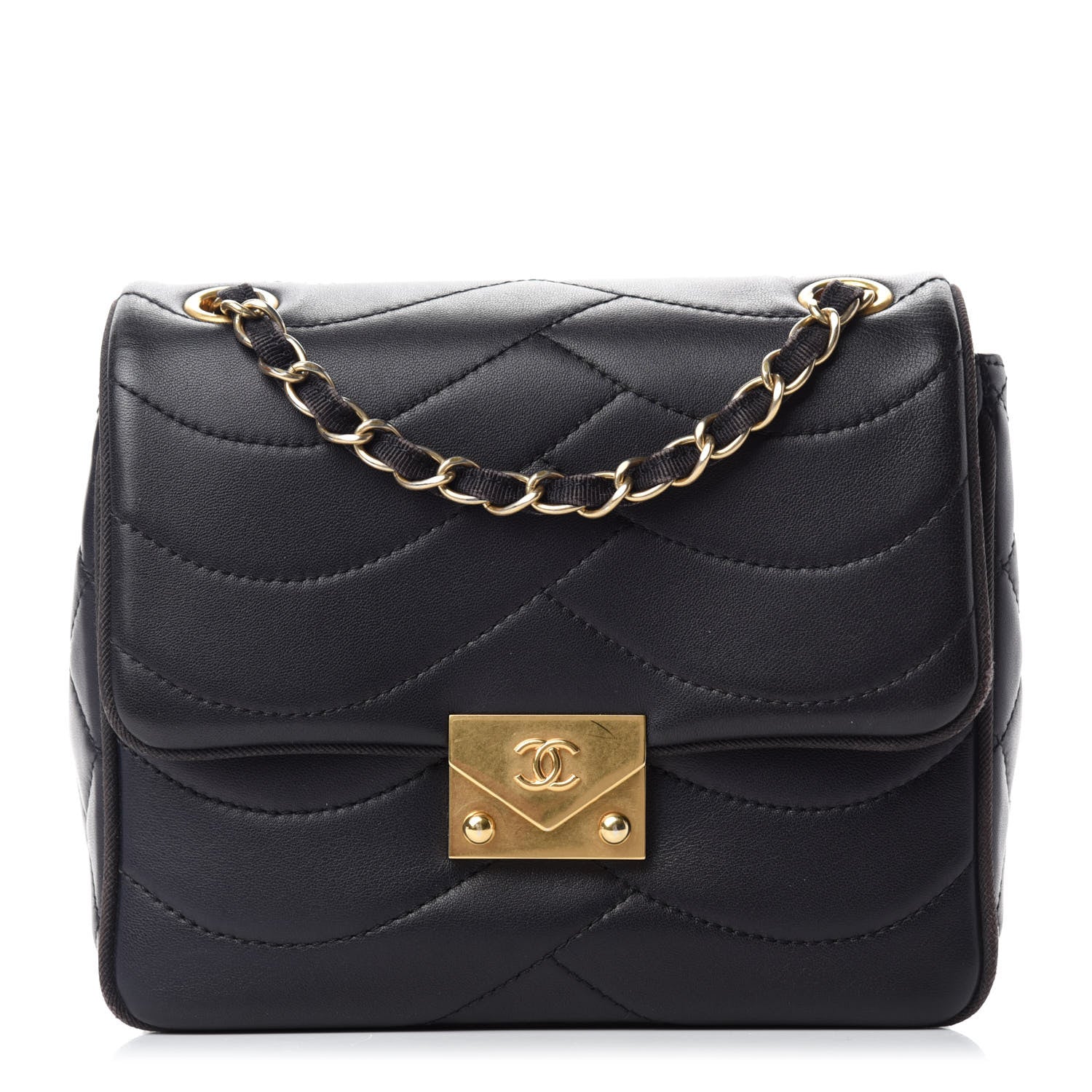 Chanel Lambskin Scallop Quilted Mini Pagoda Square Flap Black 1 of 11