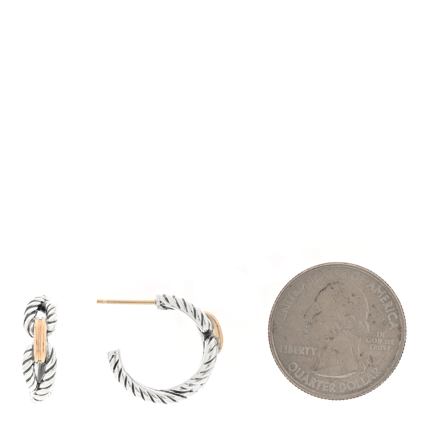 David Yurman Sterling Silver 18K Yellow Gold Small Cable Loop Hoop Earrings 2 of 4