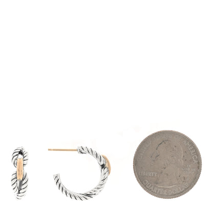 David Yurman Sterling Silver 18K Yellow Gold Small Cable Loop Hoop Earrings 2 of 4