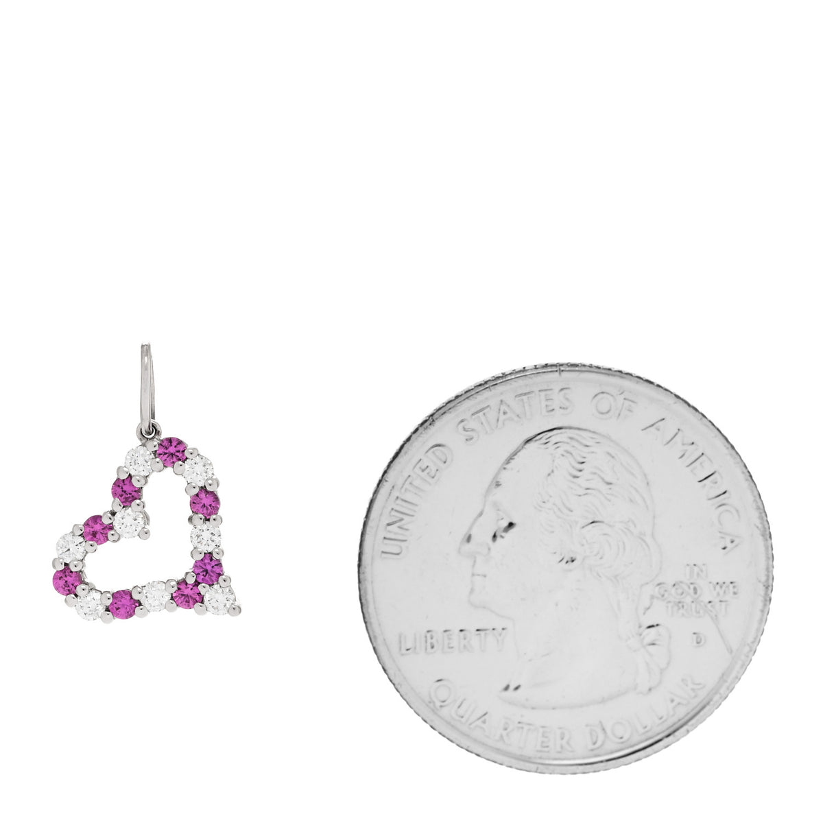 Tiffany Platinum Diamond Pink Sapphire Mini Heart Charm 2 of 5