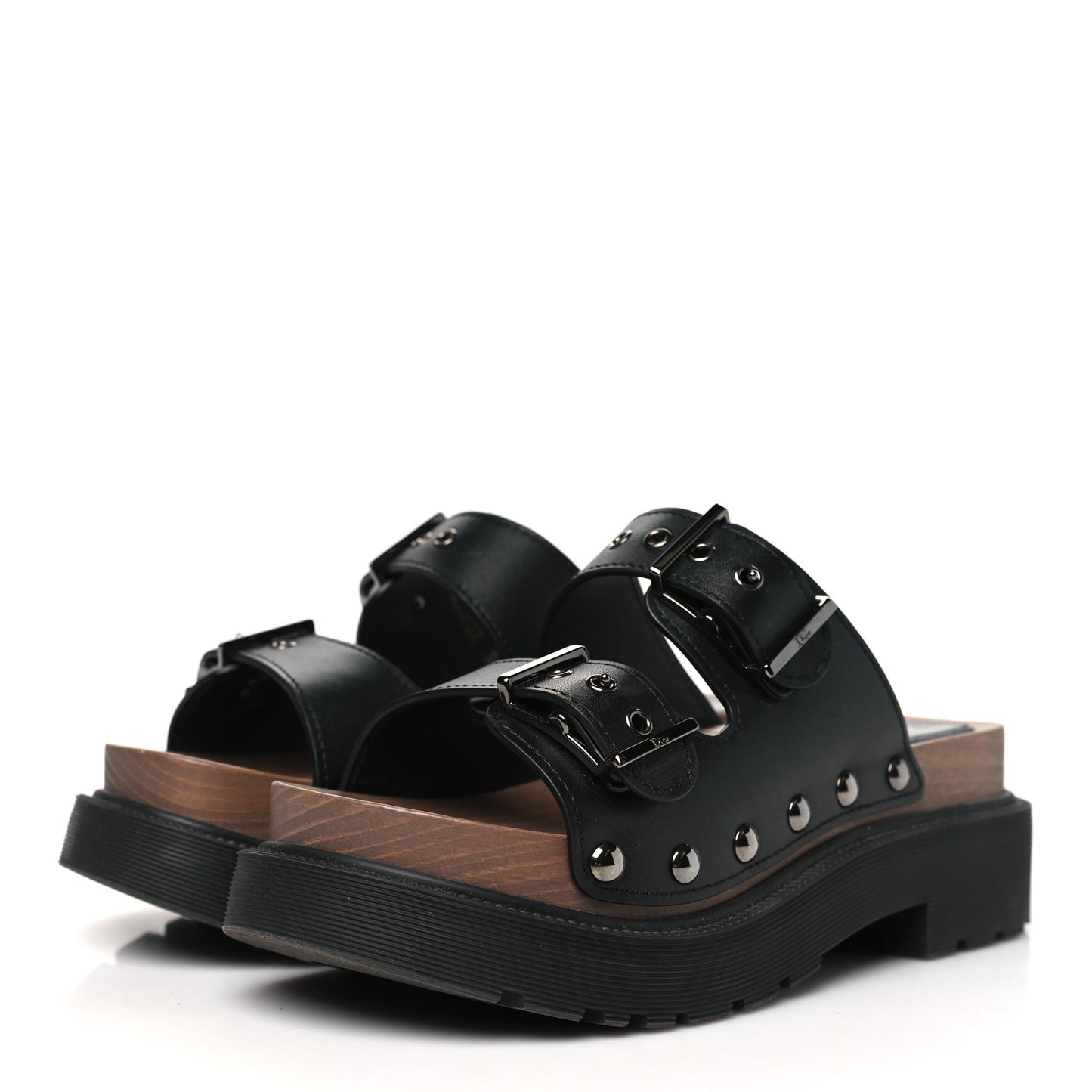 Calfskin Diorquake Buckled Lug Sole 15mm Sandals 35 Black