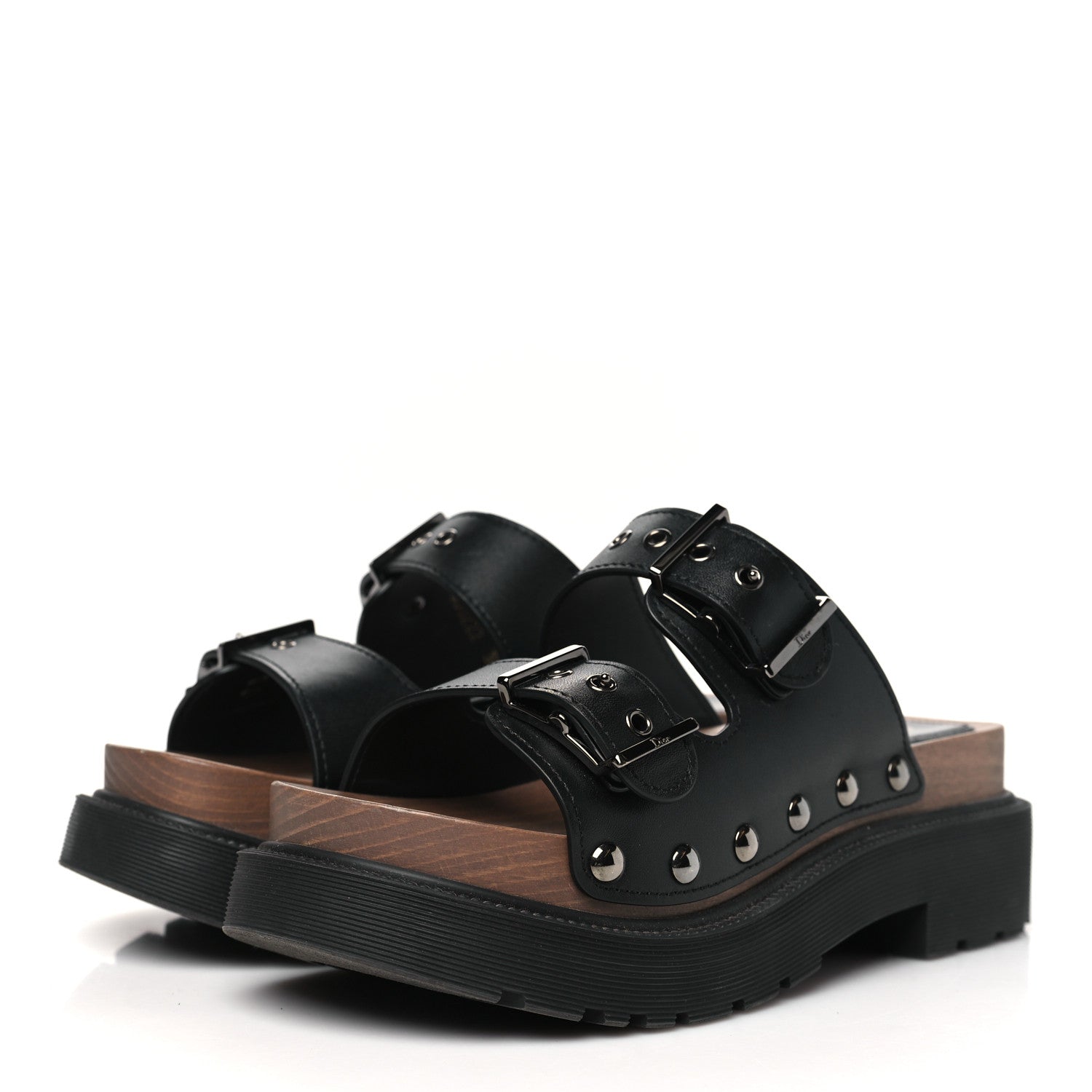Christian Dior Calfskin Diorquake Buckled Lug Sole 15mm Sandals 35 Black 4 of 9