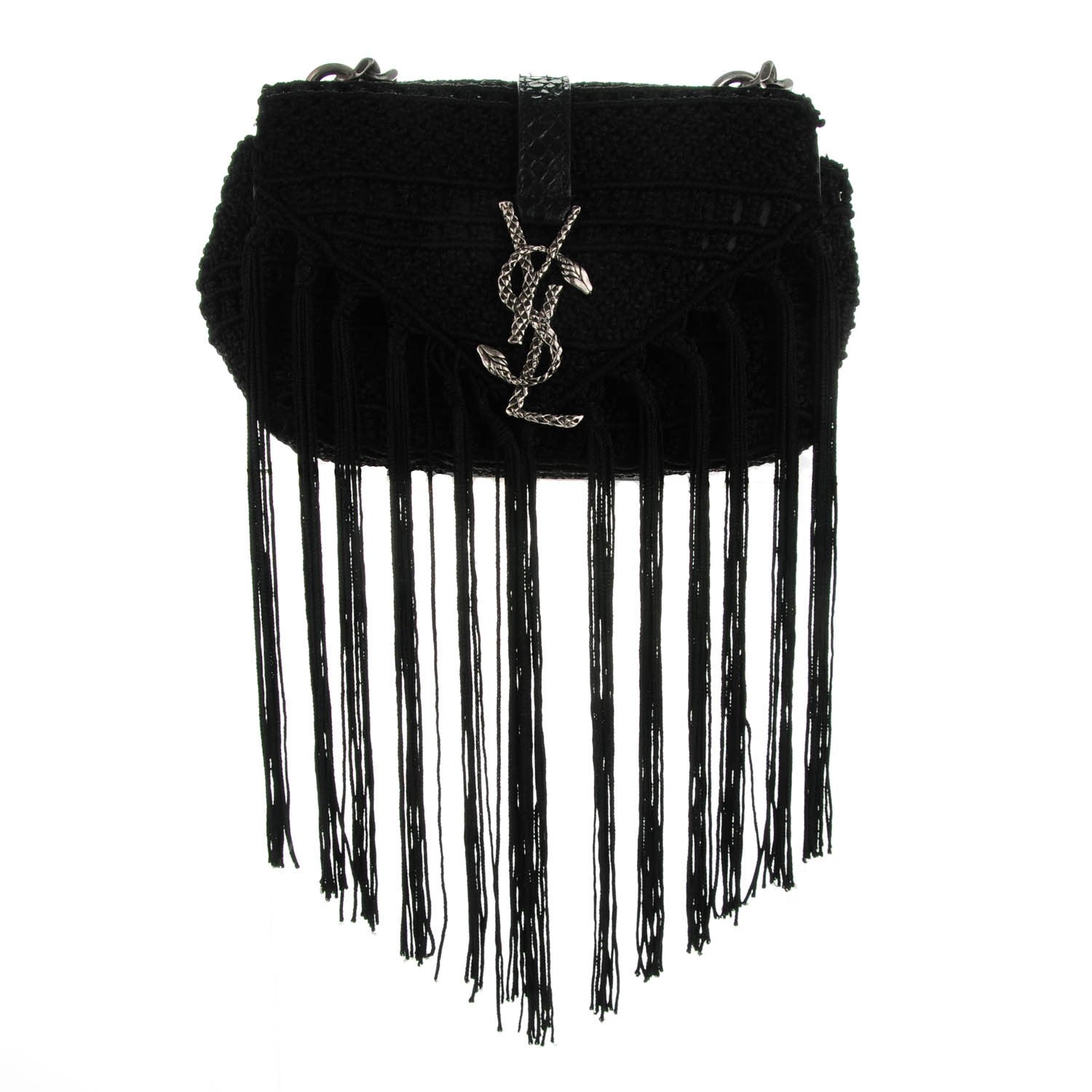 Saint Laurent Calfskin Crochet Baby Monogram Chain Satchel Black 1 of 8