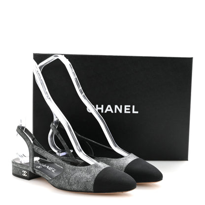 Chanel Lambskin Grosgrain Cap Toe CC Slingback Flats 35.5 Silver Black 10 of 10