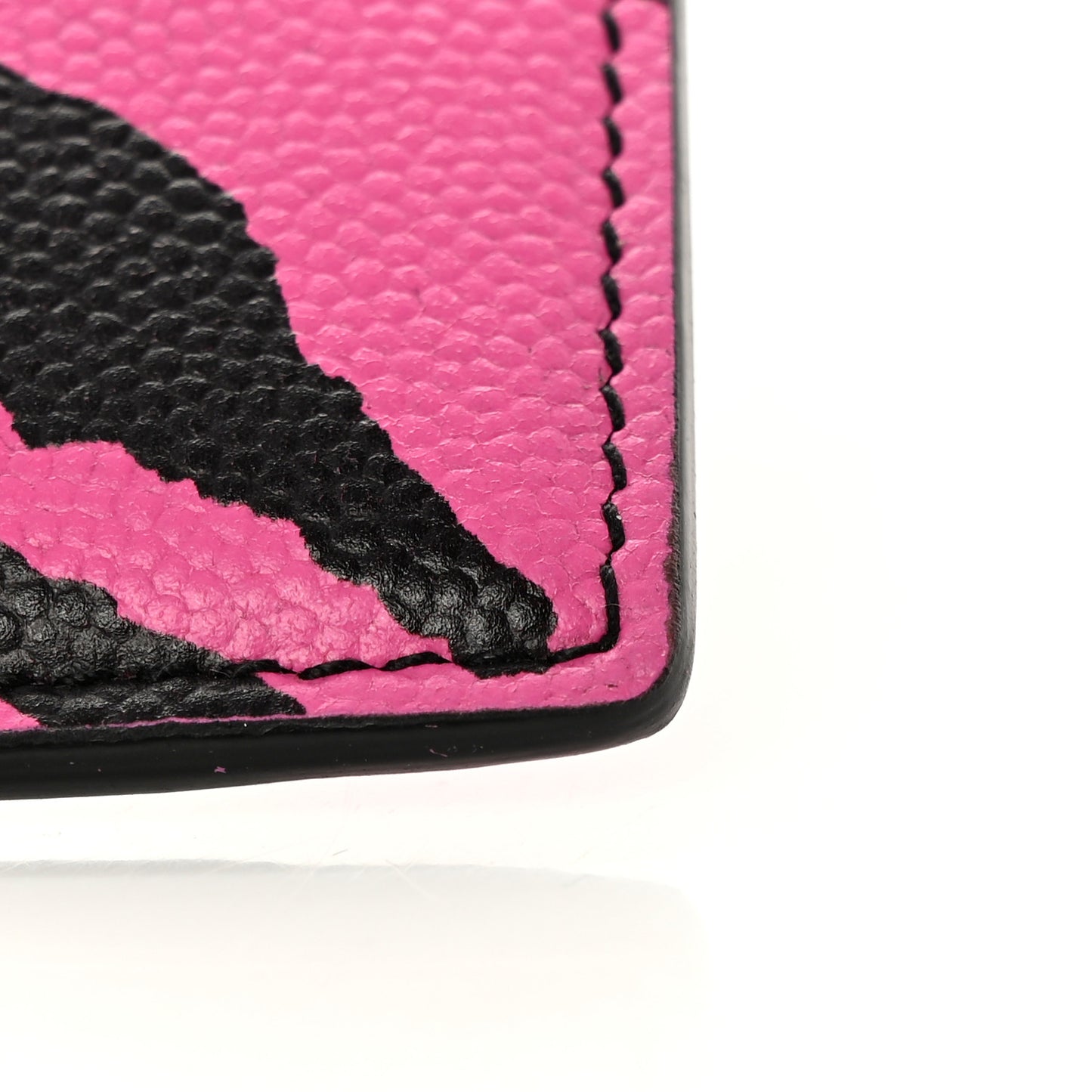Calfskin Zebra Print Credit Card Case Fuchsia Black