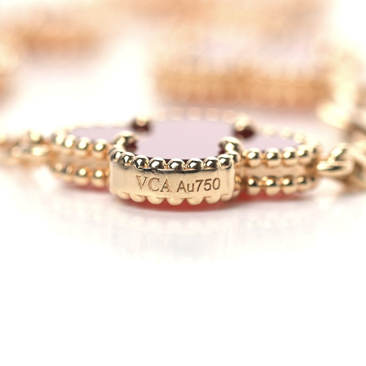 18K Yellow Gold Carnelian 5 Motifs Vintage Alhambra Bracelet