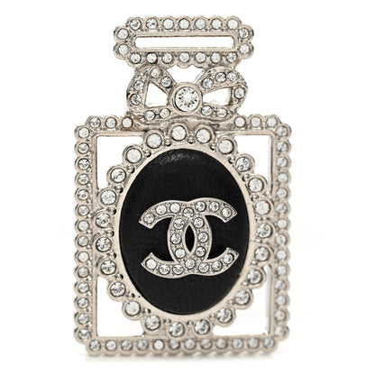 Chanel Crystal CC Perfume Bottle Brooch Black Silver 1 of 5