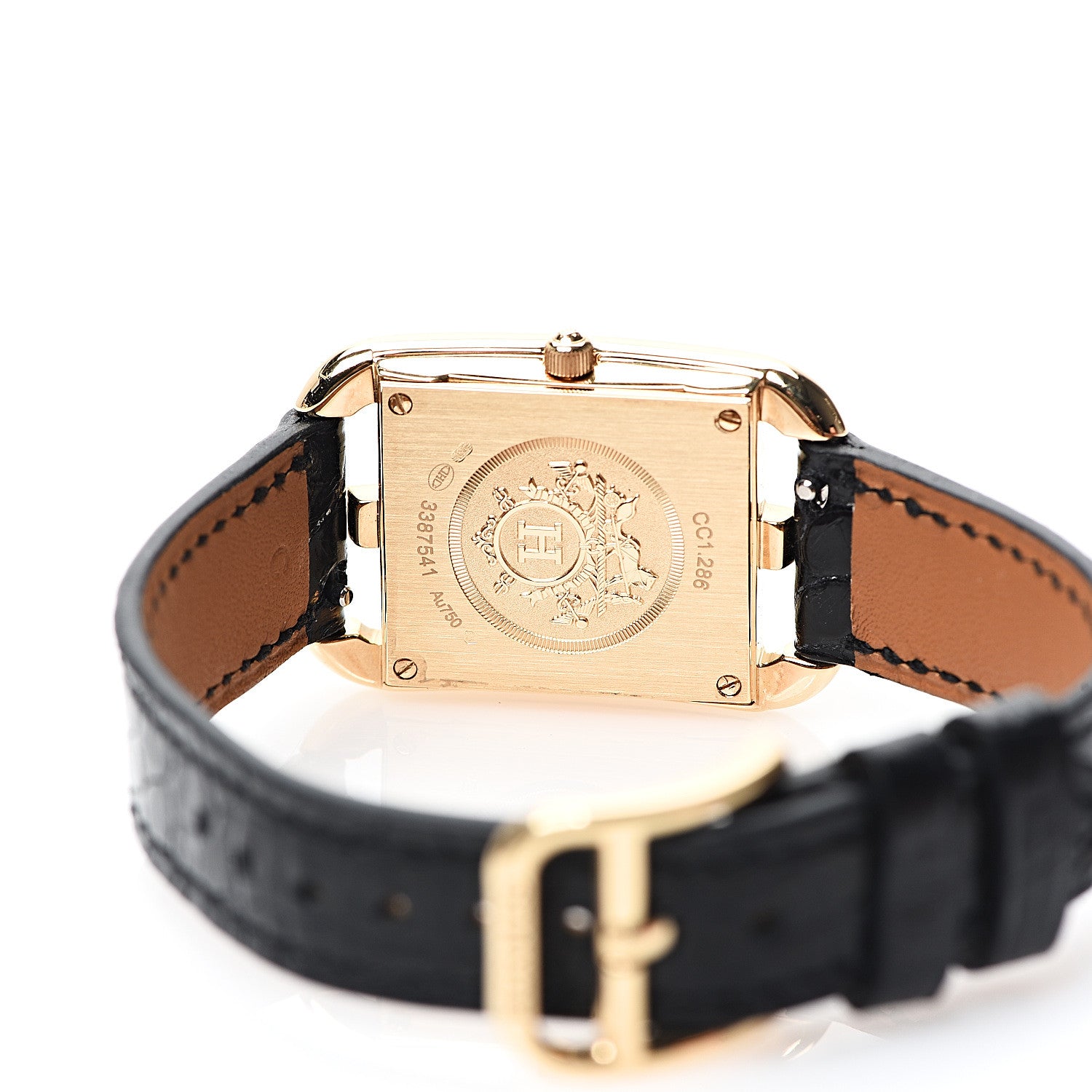 Hermes 18K Yellow Gold Alligator Diamond Bezel Mother of Pearl 23mm Cape Cod Quartz Watch Noir 4 of 7