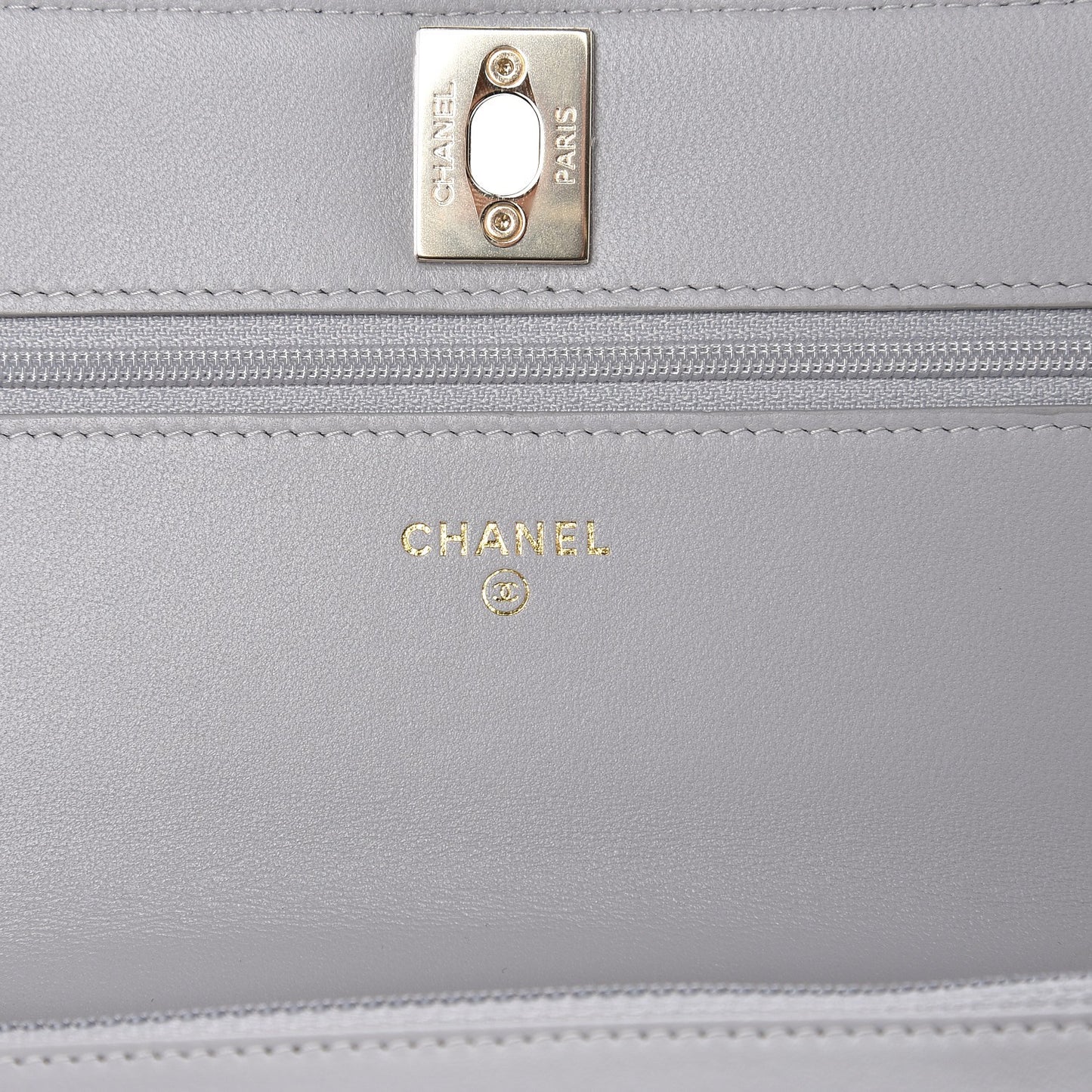 Lambskin Chevron Quilted Trendy CC Wallet On Chain WOC Grey