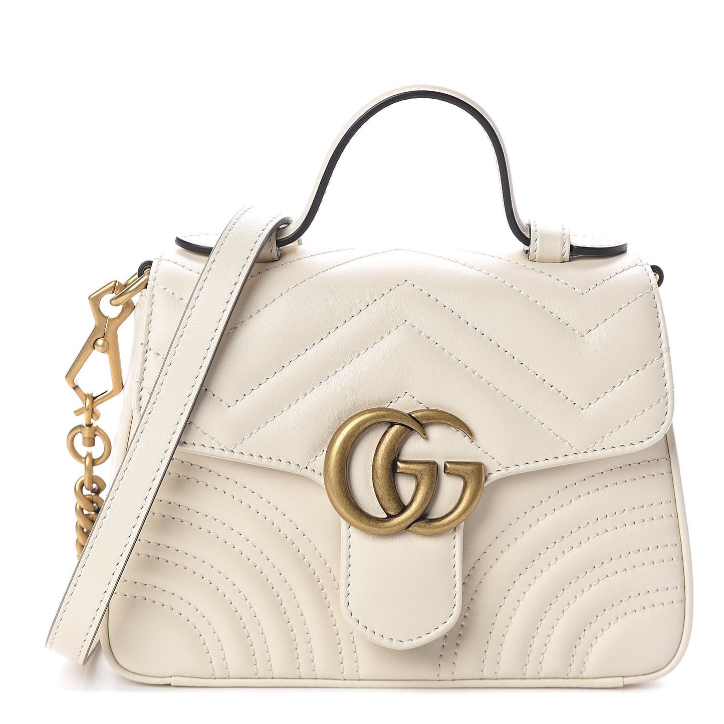 Calfskin Matelasse Mini GG Marmont Top Handle Shoulder Bag White