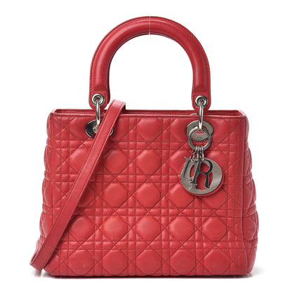 Christian Dior Lambskin Cannage Medium Lady Dior Red 1 of 9