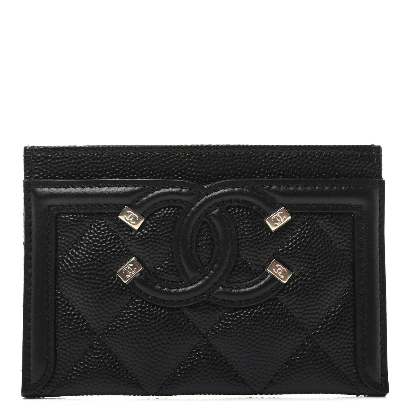 Caviar Quilted Filigree Card Holder Black