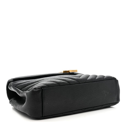 Saint Laurent Sheepskin Matelasse Chevron Monogram Medium College Bag Black 4 of 9