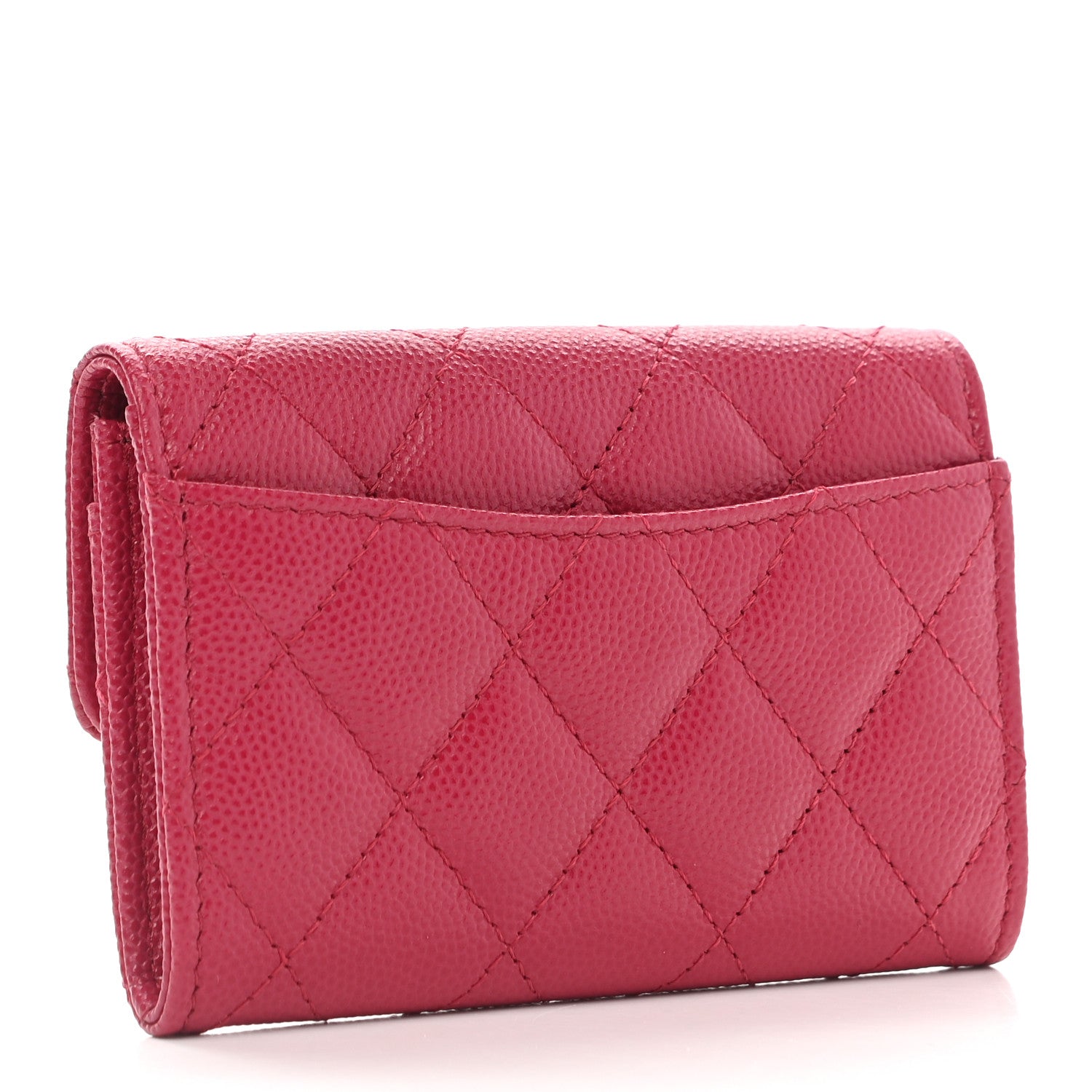 Chanel Caviar Quilted Flap Card Holder Wallet Dark Pink 3 of 9