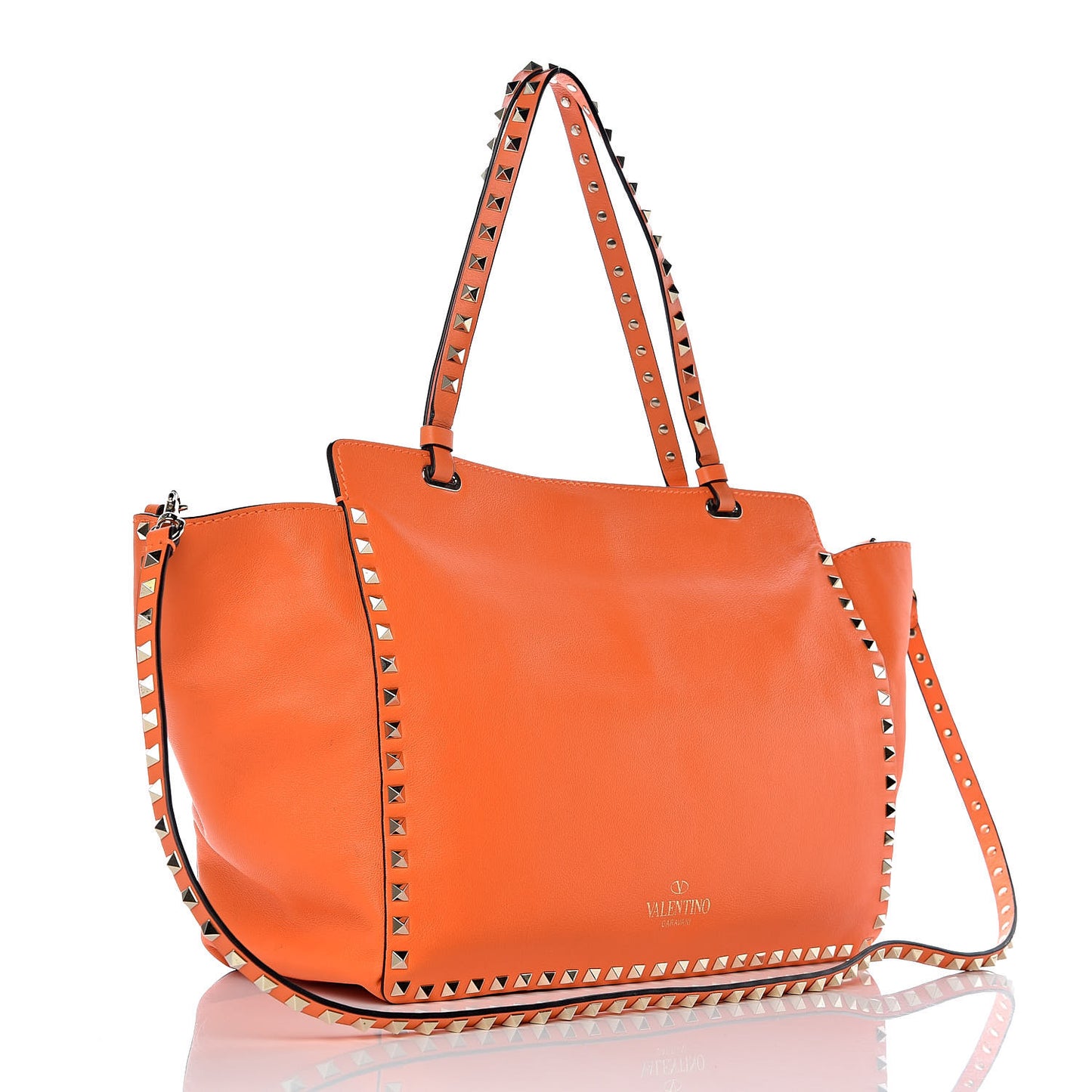 Vitello Medium Rockstud All Over Tote Orange