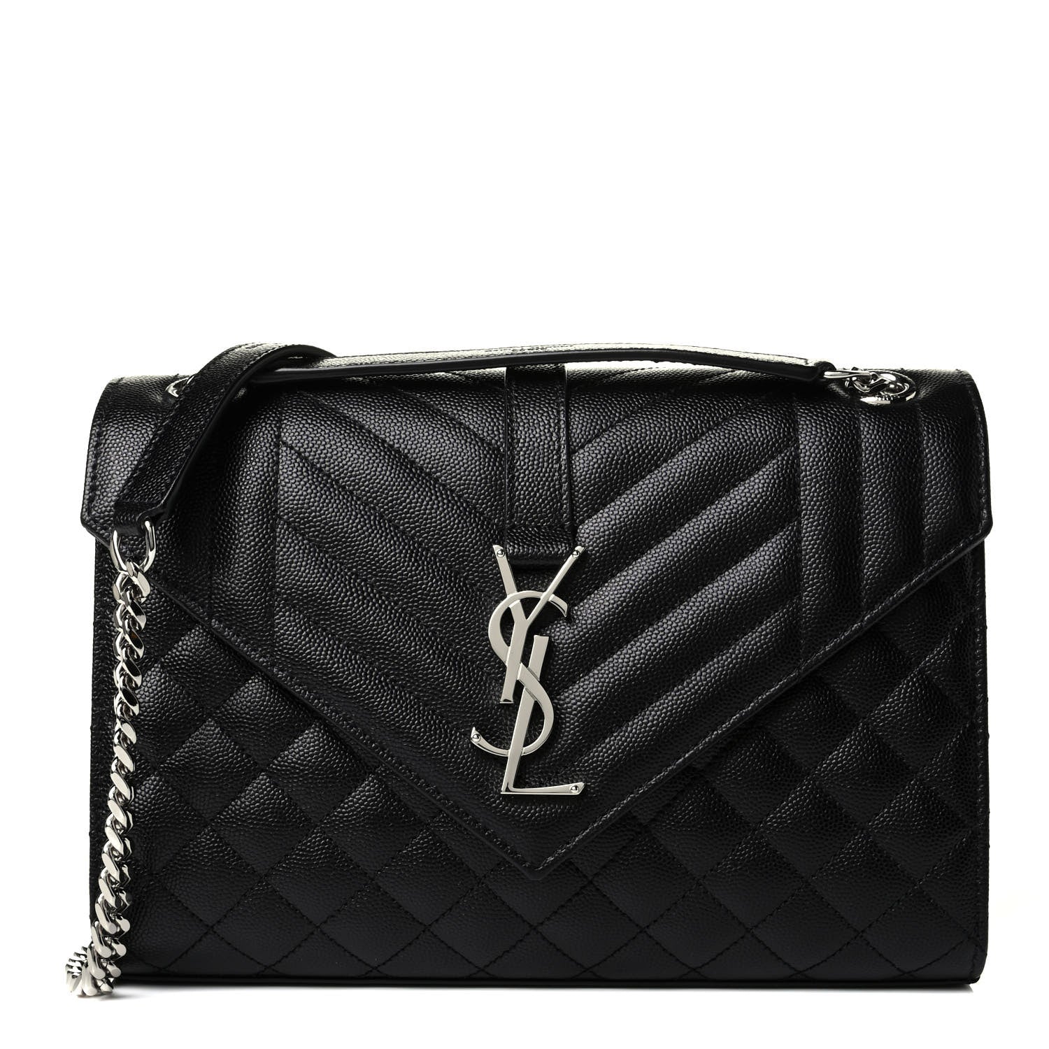 Saint Laurent Grain De Poudre Textured Mixed Matelasse Triquilt Medium Monogram Satchel Black 1 of 5