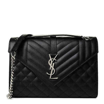 Saint Laurent Grain De Poudre Textured Mixed Matelasse Triquilt Medium Monogram Satchel Black 1 of 5