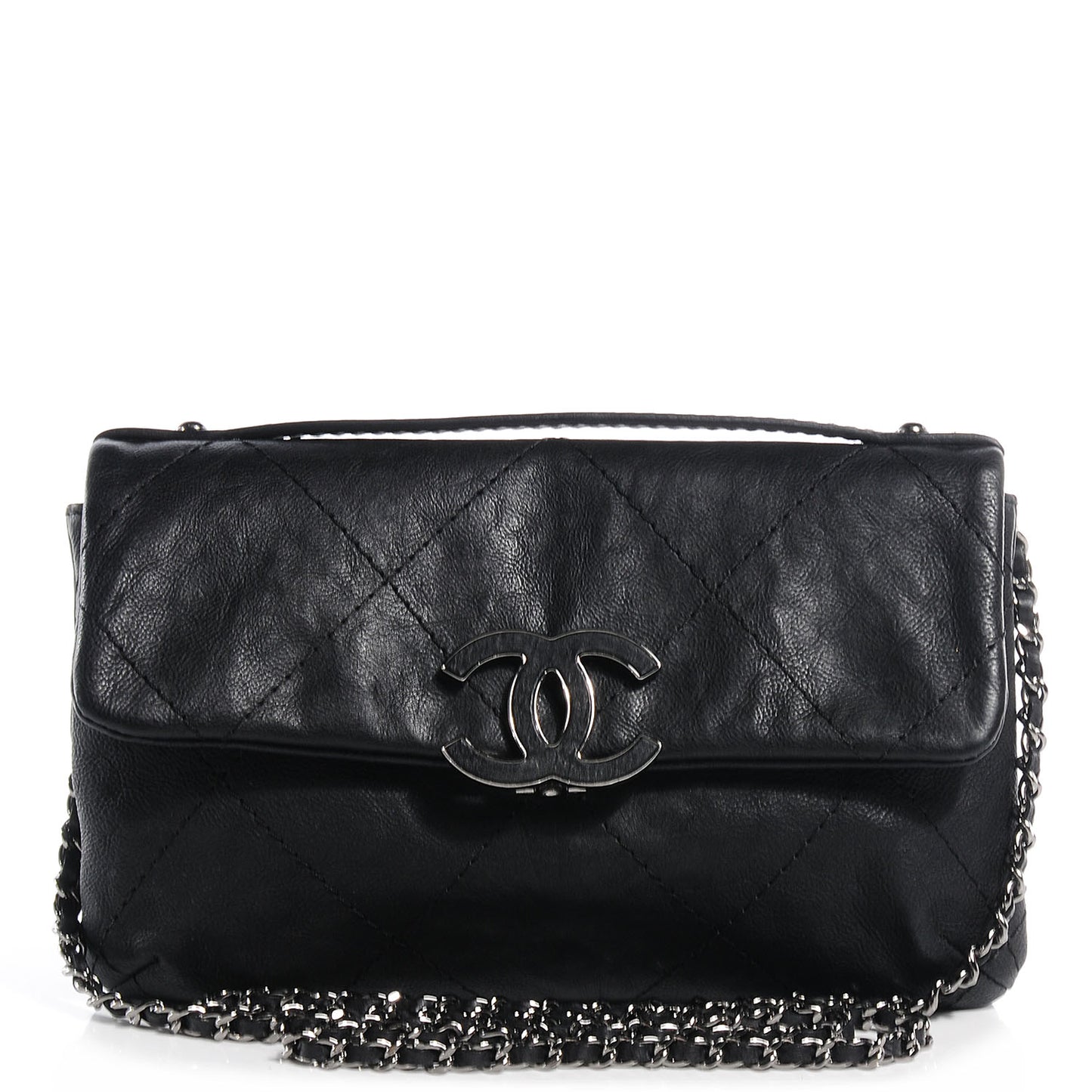 Washed Calfskin Hamptons Mini Flap Bag Black